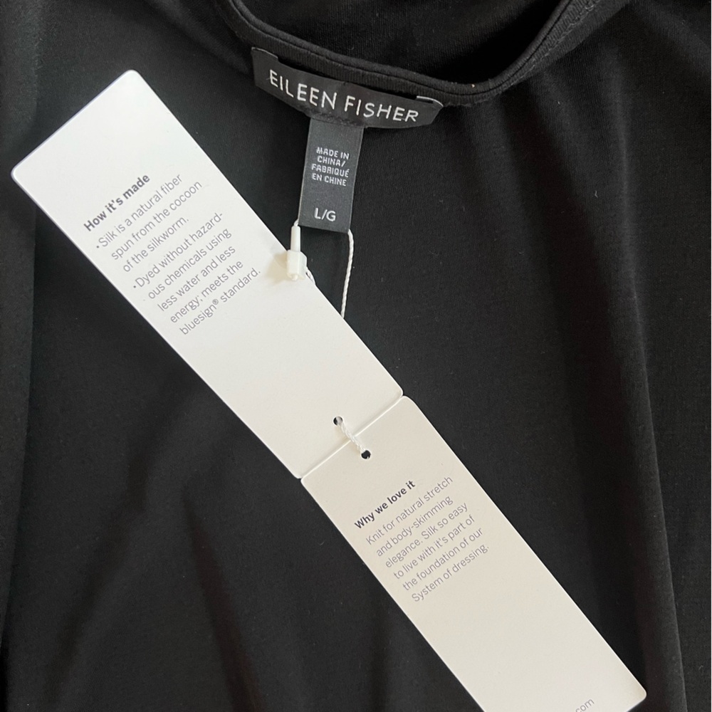 Eileen Fisher NWT Stretch Silk Jersey Bateau Neck Asymmetrical Tunic in Black, L - Picture 6 of 7